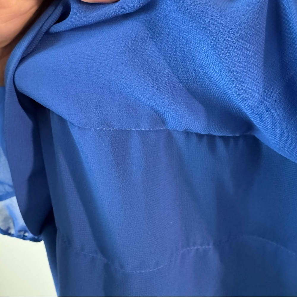 NWT Max Studio Blouse Cobalt Blue Size XS Tiers Jewel Tone Sheer Office Casual - Picture 8 of 11